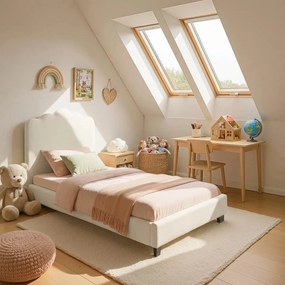 Ágy 90x200 cm méretben, krém színben, bouclé kárpittal CRATER