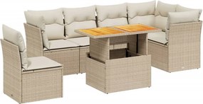 vidaXL 7 részes bézs polyrattan kerti ülőgarnitúra párnákkal