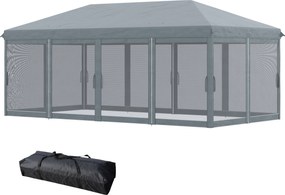 Outsunny Összecsukható Rendezvénysátor 6x3 m 6 Fényvédő Hálós Oldallal és Hordtáskával Kertipartikhoz Szürke | Aosom