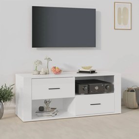 Fehér magasfényű szerelt fa tv-szekrény 100x35x40 cm