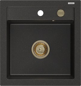 Mexen Vito  konyhai mosogató gránit 1 medence+ pop up szifon 520 x 490 mm, fekete / arany, szifon  arany  - 6503521000-75-G 1 medencés