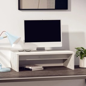 fehér tömör fenyőfa monitorállvány 50x27x15 cm