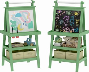 AIYPLAY Gyermek Grafikai Állvány 3 az 1-ben Mágneses Kétoldalas Gyermek Krétatábla Festő Állvány Papírtekercsel és Tárolókosarakkal 59x48x118 cm Zöld