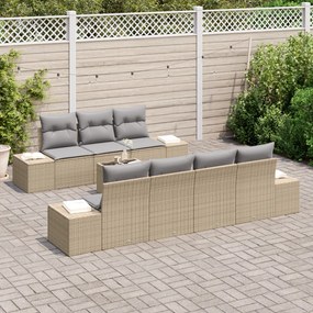 8 Darabos Kert Sofa Szett Párnákkal Bézs Poli Rattan