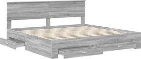 vidaXL Ágykeret fejtámlával fiókkal Szürke Sonoma 200 x 200 cm Faanyag