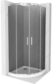 Mexen Rio, negyed kerek zuhanykabin tolóajtóval 80 x 80 cm, 5mm szürke üveg, króm profil + fehér zuhanytálca, 863-080-080-01-40-4110