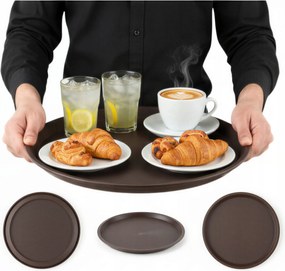 Konyhai Pincér Tálca Csúszásgátló Barna Kerek 36 cm Tálaláshoz
