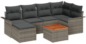 7 Darabos Kerti Kanapészett Párnákkal Szürke Poli Rattan Acacia