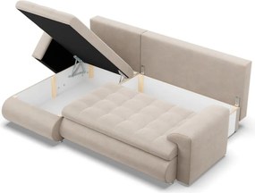 Tokio sarokkanapé, 2 ágyneműtartóval, bársony, baloldali, bézs