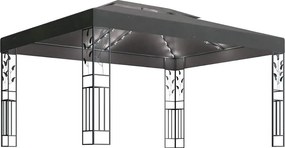 vidaXL antracitszürke dupla tetős pavilon LED fényfüzérrel 3 x 4 m
