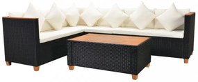 vidaXL 4-részes fekete polyrattan kerti bútorszett párnákkal