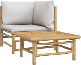 vidaXL 2 részes bambusz kerti ülőgarnitúra világosszürke párnákkal