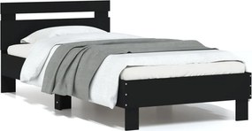 vidaXL fekete szerelt fa ágykeret fejtámlával 90 x 200 cm