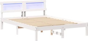 vidaXL Ágykeret fejtámlával Fehér 135 x 190 cm Tömör fenyőfa