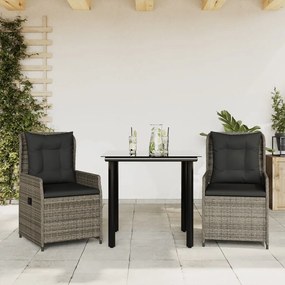 3 részes szürke polyrattan kerti étkezőgarnitúra párnával