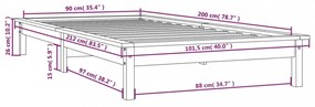 fekete tömör fenyőfa ágykeret 90 x 200 cm