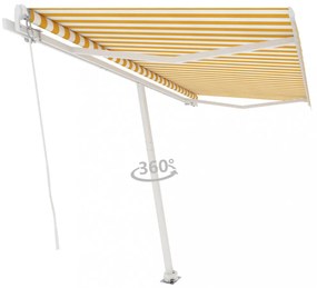 sárga és fehér kézzel kihúzható póznás napellenző 400 x 300 cm