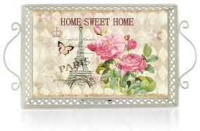 Vintage virág mintás fém tálca Home Sweet Home 41x23 cm