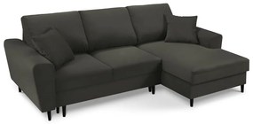 Fekete kordbársony kinyitható tárolóhelyes sarokkanapé (jobb oldali-heverő résszel) Kyoto – Cosmopolitan Design