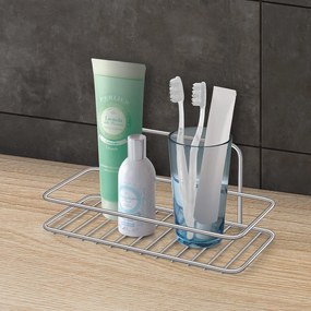 Fényes ezüstszínű függő öntapadós acél fürdőszobai polc Luxy – Metaltex