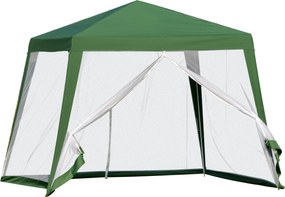 Outsunny Kerti Pavilon Sátor Partytábor Pavilon Esőálló Sátor Szúnyoghálóval Fém + Poliészter Zöld 3 x 3 m | Aosom