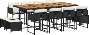 vidaXL 13 részes fekete polyrattan kerti ülőgarnitúra párnákkal