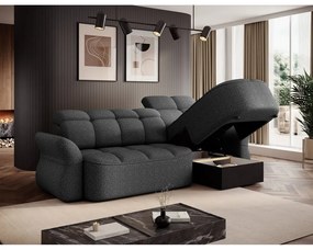 Sötétszürke bársony kinyitható-tárolóhelyes sarokkanapé (jobb oldali-heverő résszel) Beneth – ELTAP