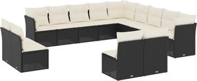 vidaXL 13 részes fekete polyrattan kerti ülőgarnitúra párnákkal