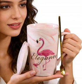 Kerámia, Flamingós bögre füllel 400 ml, Ajándék