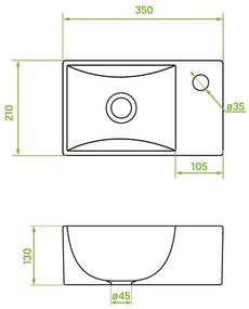 Laveo Kvadrato, kerámia mosdó 355x210x130 mm, fényes fehér, LAV-VUK_6135