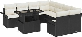 vidaXL Kerti Kanapé Szett párnával 9 pcs Fekete Poli rattan