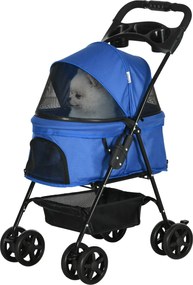 PawHut Kutyakocsi Kis Kutyák és Macskák Számára Összecsukható Funkcióval, Oxford Kék 67 x 45 x 96 cm | Aosom