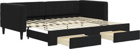vidaXL fekete kihúzható bársony heverő fiókkal 90 x 200 cm