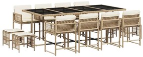 vidaXL 13 részes bézs polyrattan kerti étkezőgarnitúra párnákkal