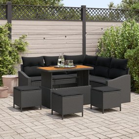 8 Részes Kert Kanapé Szett Párnákkal Fekete PE Rattan Akác, 2 Fős Kert Kanapé Párnákkal Fekete PE Rattan, 3 Részes Kert Étkező Szett Párnákkal Fekete PE Rattan Akác