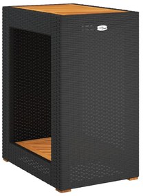 fekete polyrattan kerti kisasztal fa asztallappal 60x40x75 cm