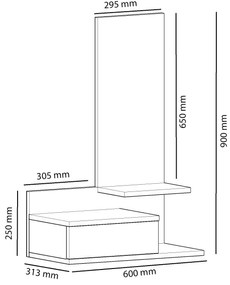 Fali polc tükörrel ROZELLA 90x60 cm bézs/antracit