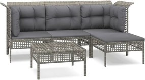 vidaXL 5 részes szürke polyrattan kerti ülőgarnitúra párnákkal