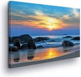 Vászonkép 70x50 Naplemente tenger tengerpart sziklák természet nyugalom harmónia szépség