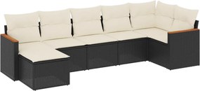 vidaXL 7 részes fekete polyrattan kerti ülőgarnitúra párnával