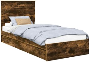 vidaXL Tárolós Ágy fejtámlával Füstölt tölgy 100 x 200 cm Faanyag