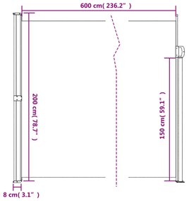 sötétzöld behúzható oldalsó napellenző 200 x 600 cm