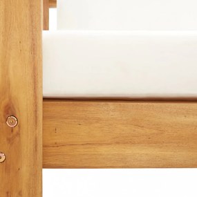 krémfehér tömör akácfa kerti kanapé párnával 140 cm