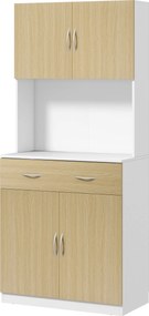 HOMCOM Konyhai Kamra Szekrény, Konyhai Oldalszekrény Ajtókkal, Fiókkal és Állítható Polcokkal, Döntésgátlóval, Étkezőbe vagy Nappaliba 80x40x180 cm Te