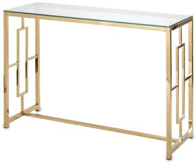 Design arany fém konzolasztal, üveg asztallap 78x120x40cm