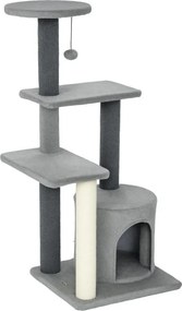 Macska kaparófa 103 cm macskabarlanggal, platformokkal, szizál kaparófákkal, szürke