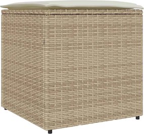 vidaXL Párnás doboz tárolóval Bézs 50 x 50 x 50 cm polirattan