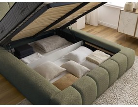 Zöld kárpitozott ágyneműtartós franciaágy ágyráccsal 160x200 cm Denali – Bobochic Paris