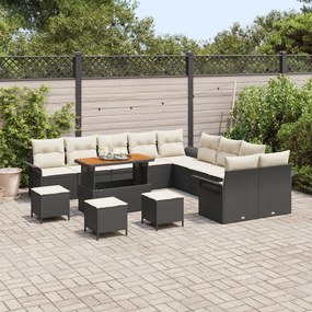 14 részes kerti kanapé szett párnákkal Fekete Poli-rattan Akác, 2 fős kerti kanapé párnákkal Fekete Poli-rattan, 4 részes kerti étkező szett párnákkal Fekete Poli-rattan Akác