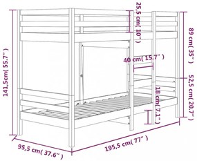 fehér tömör fenyőfa emeletes ágy 90x190 cm